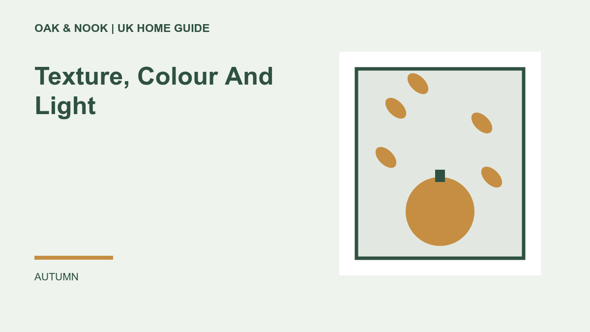 autumn leaves and a small pumpkin arranged on a neutral console