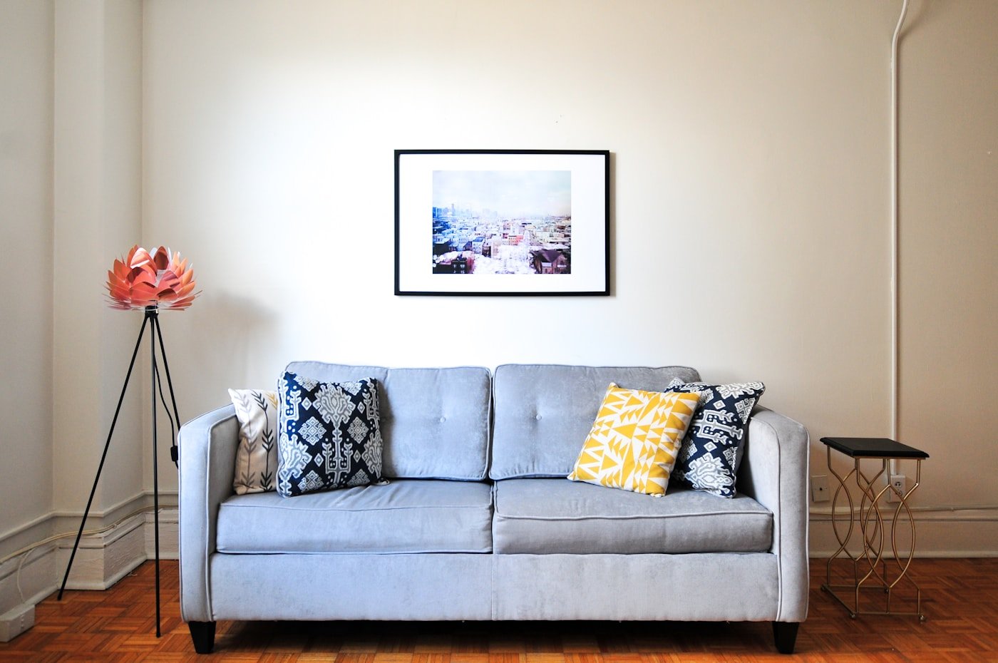 layered home accessories arranged on a console table