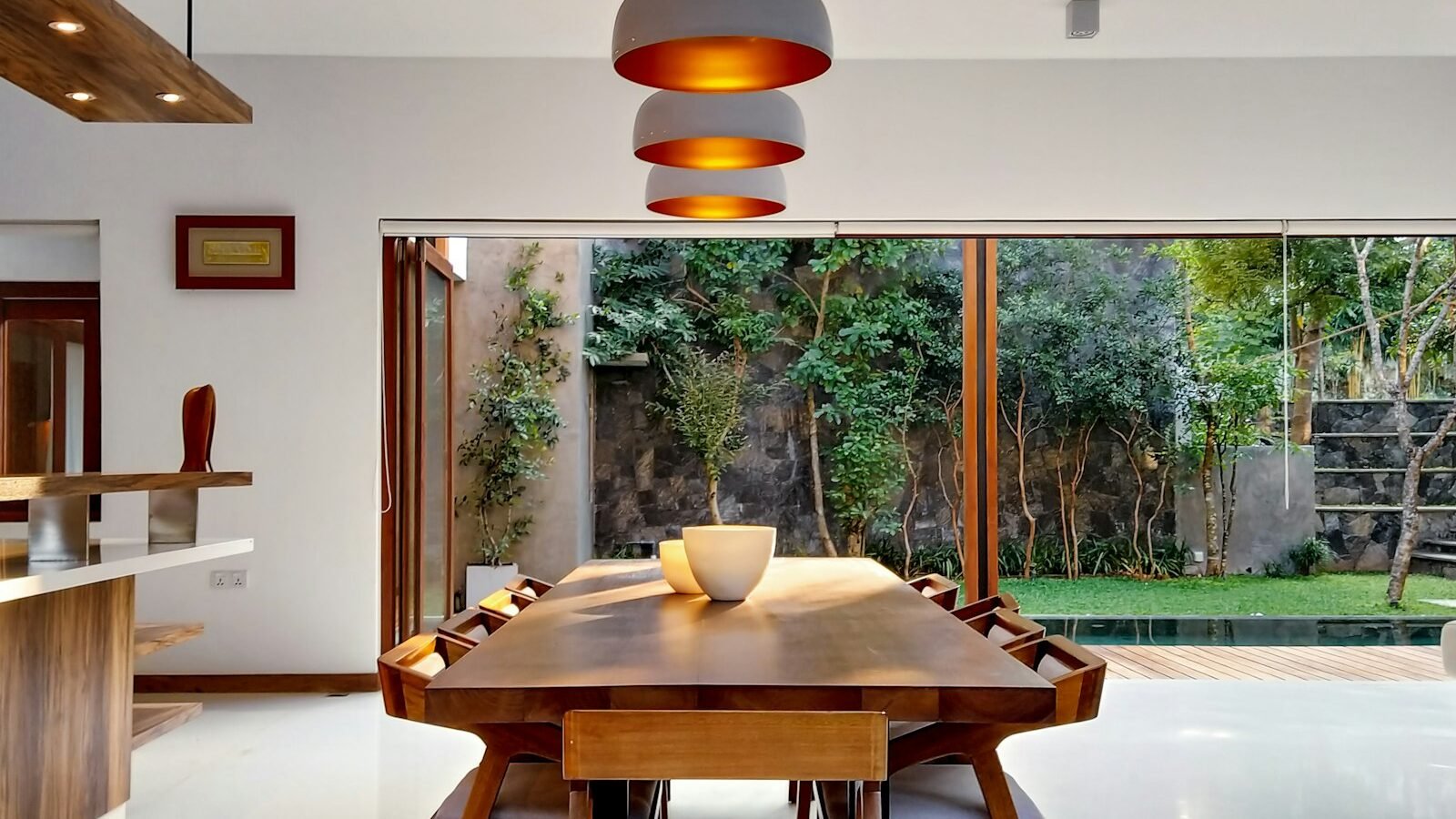 Japandi style UK living room with wooden coffee table and neutral sofa
