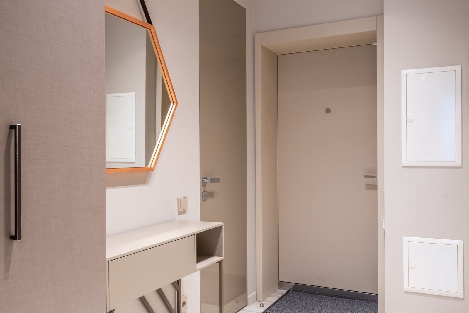 Contemporary corridor with doors and a practical walkway