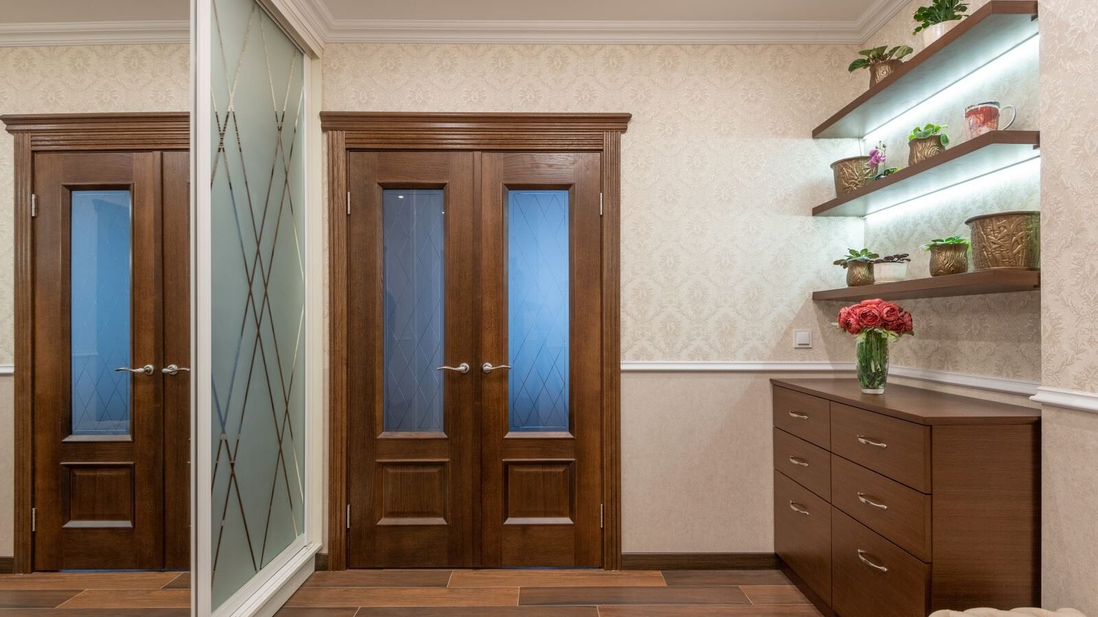 Interior with wooden doors used to illustrate internal door sizes