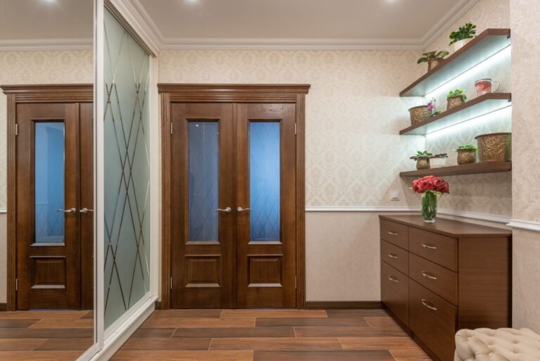 Interior with wooden doors used to illustrate internal door sizes