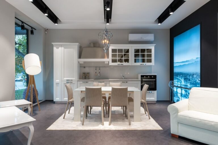 Kitchen dining area with a rug positioned beneath the table