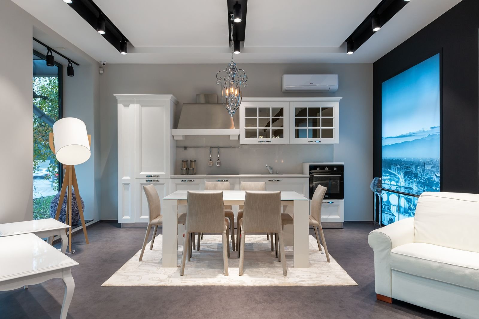 Kitchen dining area with a rug positioned beneath the table