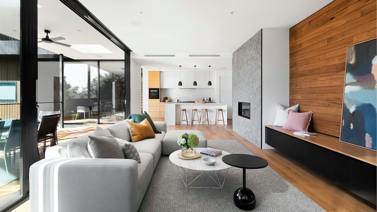 Bright UK home interior with natural materials and energy-conscious design
