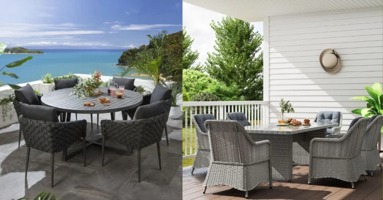 Outdoor dining furniture on a terrace