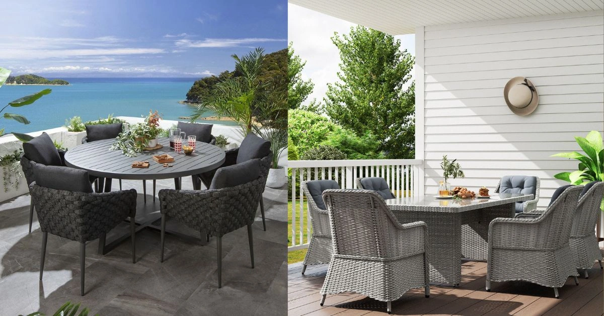 Outdoor dining furniture on a terrace
