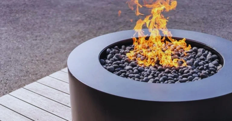 Garden fire feature glowing outdoors