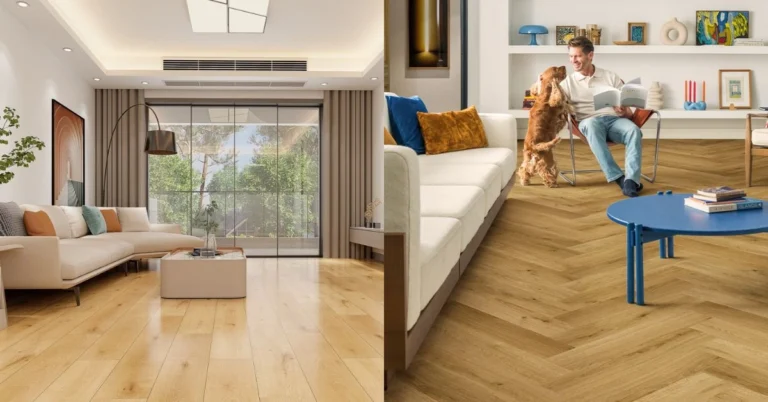 Oak laminate flooring in a bright home interior