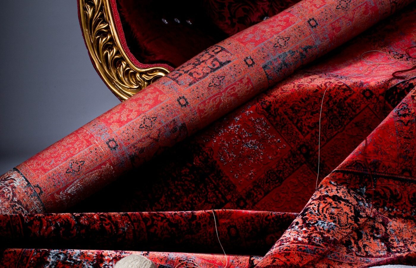 Close detail of a patterned rug textile