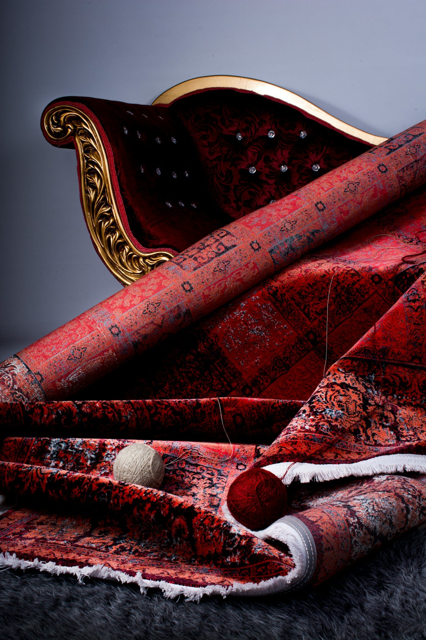 Close detail of a patterned rug textile