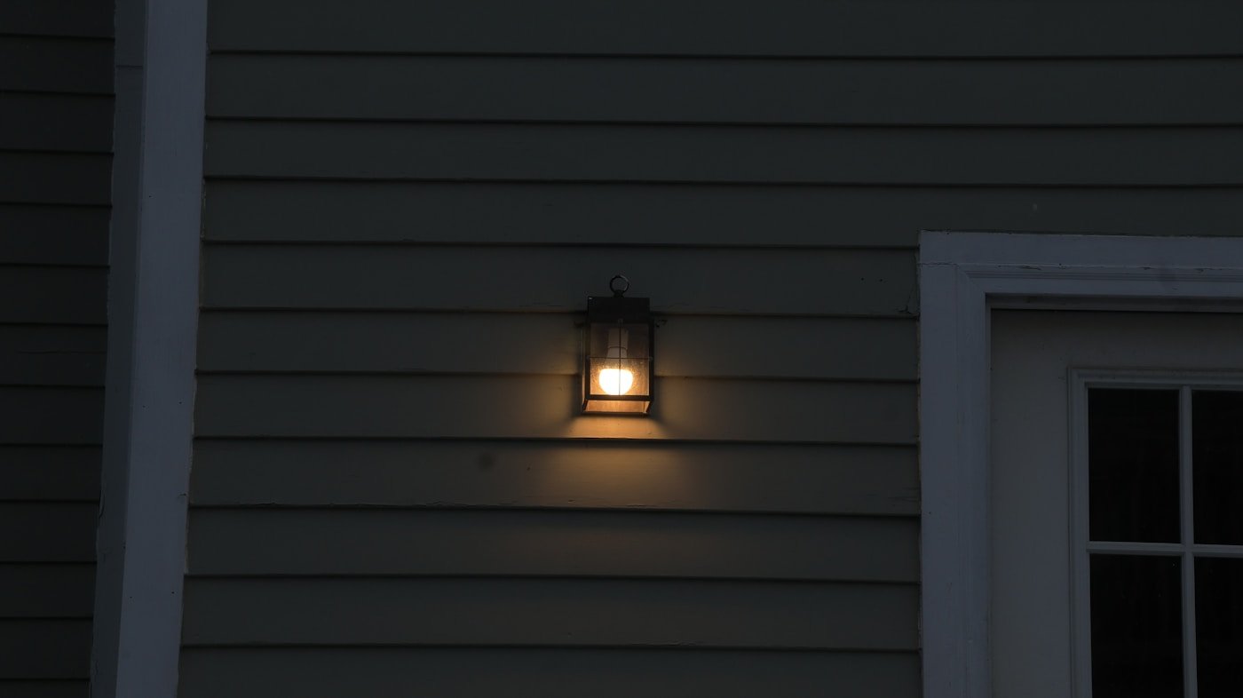 Outdoor wall light mounted on a house exterior